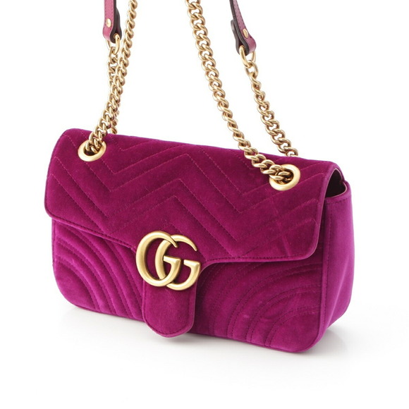 Gucci Handbags - Gucci Velour Chain Pink GG Shoulder Bag Marmont